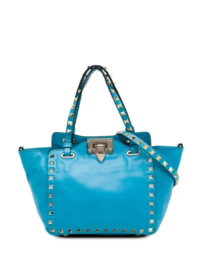 Pre-owned Valentino Garavani 2000-2017 Mini Leather Rockstud Trapeze Satchel In Blue