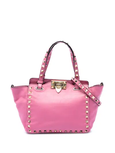 Pre-owned Valentino Garavani 2000-2017 Mini Leather Rockstud Trapeze Satchel In Pink
