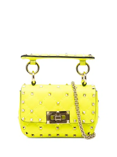 Pre-owned Valentino Garavani 2000-2017 Mini Nappa Rockstud Spike Satchel In Yellow