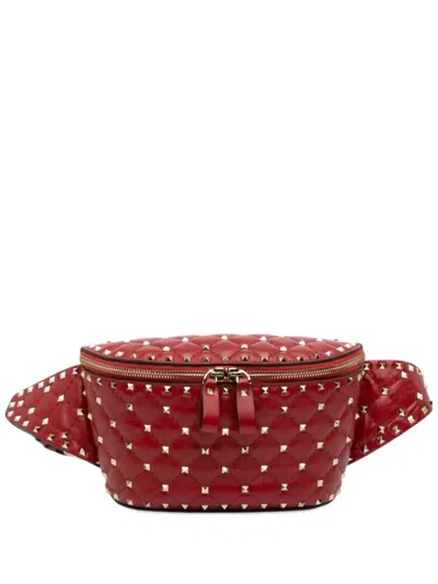 Pre-owned Valentino Garavani 2000-2017 Nappa Rockstud Spike Belt Bag In Red