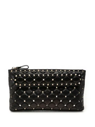 Pre-owned Valentino Garavani 2000-2017 Nappa Rockstud Spike Clutch Bag In Black