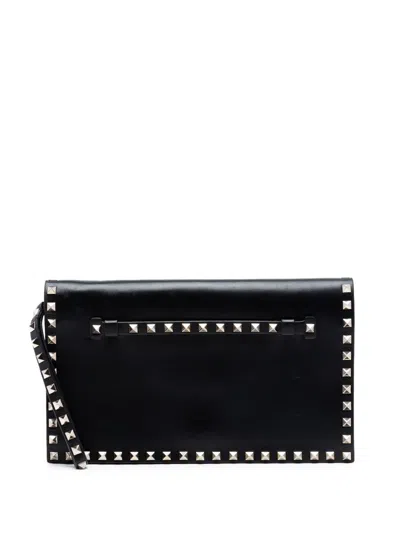 Pre-owned Valentino Garavani 2000-2017 Nappa Rockstud Wristlet Clutch Bag In Black