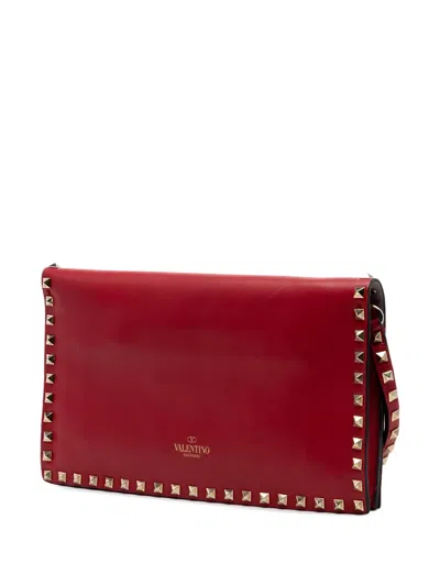 Pre-owned Valentino Garavani 2000-2017 Nappa Rockstud Wristlet Clutch Bag In Red