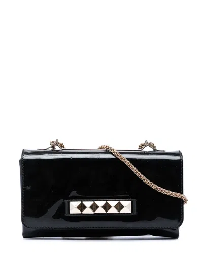 Pre-owned Valentino Garavani 2000-2017 Patent Vava Voom Chain Clutch Crossbody Bag In Black