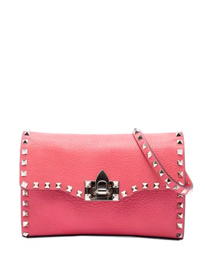Pre-owned Valentino Garavani 2000-2017 Small Leather Rockstud Flap Crossbody Bag In Pink