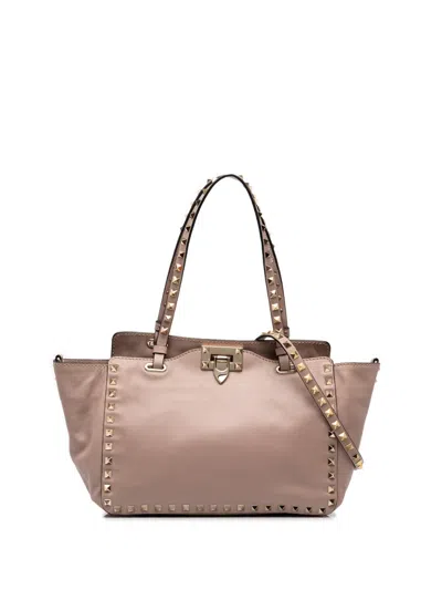 Pre-owned Valentino Garavani 2000-2017 Small Leather Rockstud Trapeze Satchel In Pink