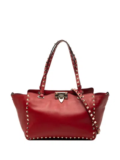 Pre-owned Valentino Garavani 2000-2017 Small Leather Rockstud Trapeze Satchel In Red