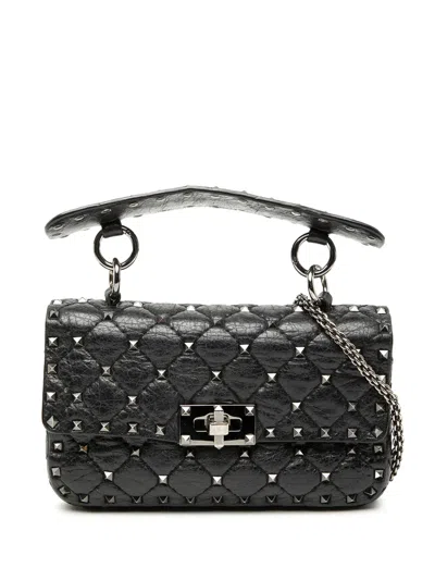 Pre-owned Valentino Garavani 2000-2017 Small Nappa Rockstud Spike Satchel In Black