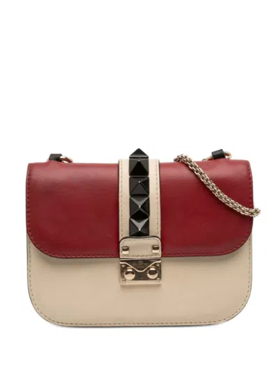 Pre-owned Valentino Garavani 2000-2017 Small Tricolor Calfskin Rockstud Glam Lock Crossbody Bag In White