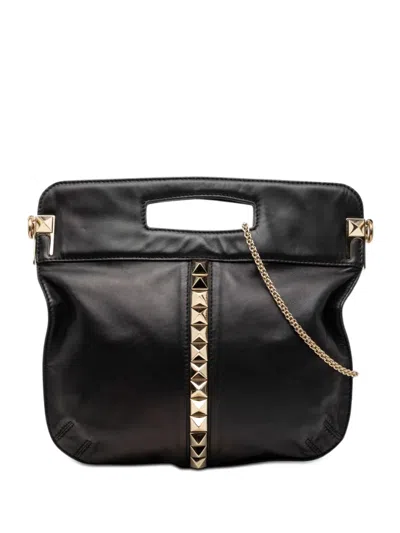 Pre-owned Valentino Garavani 2000-2017 Smooth Calfskin Rockstud Cut Out Handle Satchel In Black