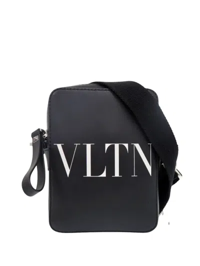 Pre-owned Valentino Garavani 2000-2025 Small Leather Vltn Crossbody Bag In Black