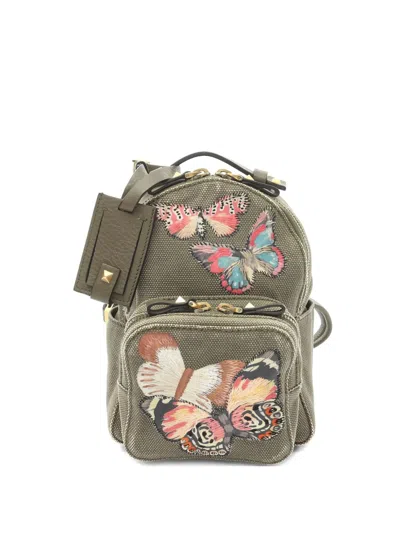 Pre-owned Valentino Garavani 2000s Butterfly-embroidery Rucksack In Green