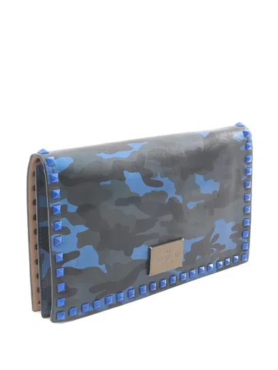 Pre-owned Valentino Garavani 2000s Camouflage Stud Clutch Bag In Blue