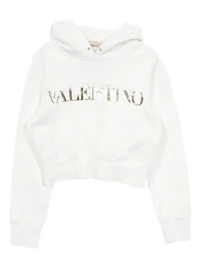 Pre-owned Valentino 2000s Cropped Logo Hoodie In White