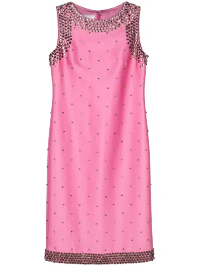Pre-owned Valentino 2000s Crystal-embellished Midi Dress In Pink