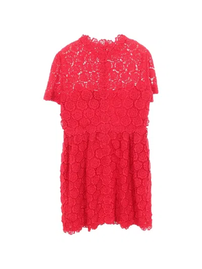 Pre-owned Valentino 2000s Floral Lace Midi Dress In Red