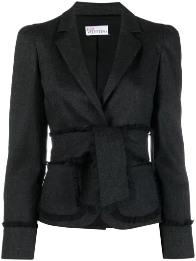 Pre-owned Valentino 2000s Lace-trimmed Belted Jacket In Grey