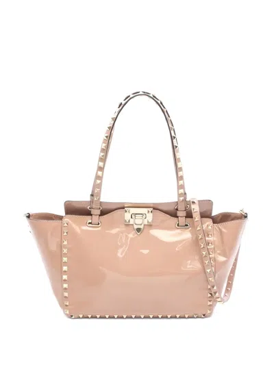 Pre-owned Valentino Garavani 2000s Medium Rockstud Tote Bag In Neutral