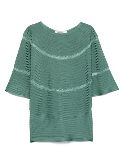 Pre-owned Valentino 2000s Ribbed-knit Top In 绿色