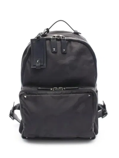 Pre-owned Valentino Garavani 2000s Rockstud Camouflage Leather Backpack In Black