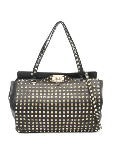 Pre-owned Valentino Garavani 2000s Rockstud Leather Handbag In Black
