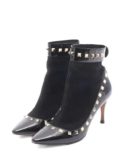 Pre-owned Valentino Garavani 2000s Rockstud Patent-leather Boots In Black