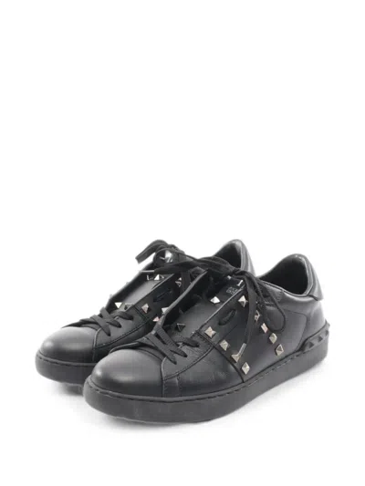Pre-owned Valentino Garavani 2000s Rockstud Untitled Leather Sneakers In Black
