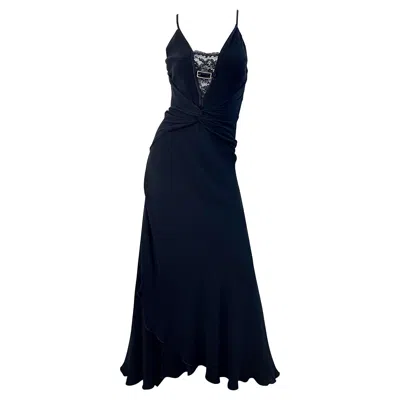 Pre-owned Valentino 2000s Size 6 Black Silk Lace Cut-out Sequin Evening Gown Dress