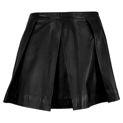 Pre-owned Valentino 2000s  Garavani Pleated Black Leather Flare Mini Skirt 2