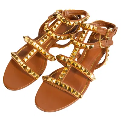 Pre-owned Valentino Garavani 2000s  Rockstud Brown Leather Sandal Size Eu 39