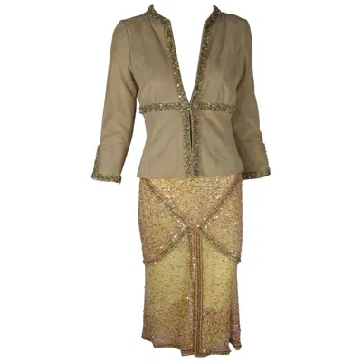 Pre-owned Valentino 2004 Embellished Suede & Sequin Two-piece Set In Brown