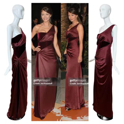 Pre-owned Valentino 2007 Vintage Runway Burgundy One Shoulder Ball Gown Maxi Dress In Red