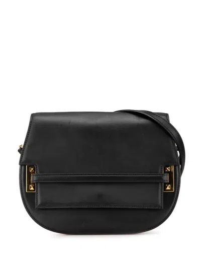 Pre-owned Valentino Garavani 2010-2024 Leather Myrockstud Saddle Shoulder Bag In Black
