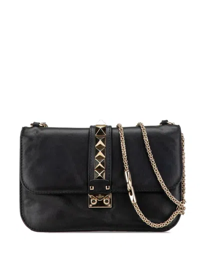 Pre-owned Valentino Garavani 2010-2024 Medium Rockstud Glam Lock Crossbody Bag In Black