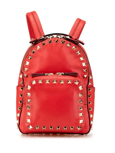 Pre-owned Valentino Garavani 2010-2024 Mini Calfskin Rockstud Backpack In Red