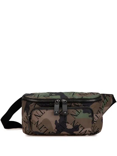 Pre-owned Valentino Garavani 2010-2024 Nylon Vltn Camouflage Belt Bag In Brown