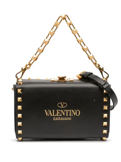 Pre-owned Valentino Garavani 2010-2025 Leather Rockstud Alcove Box Satchel In Black