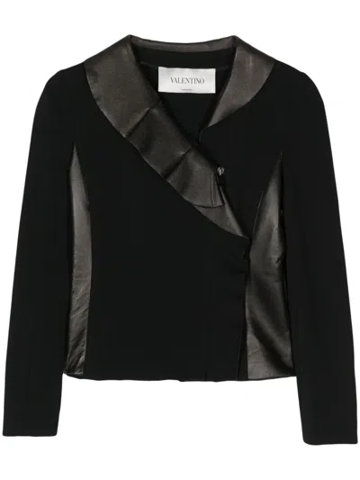 Pre-owned Valentino 2010 Ruffle-trim Cropped Jacket In Black