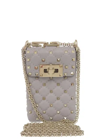 Pre-owned Valentino Garavani 2010-2016 Lambskin Rockstud Spike Phone Case Crossbody Bag In Gray