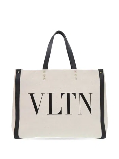 Pre-owned Valentino Garavani 2010-2025 Medium Canvas Rockstud Vltn Tote Satchel In White