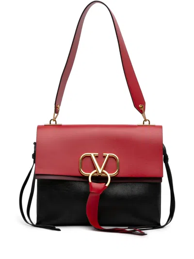 Pre-owned Valentino Garavani 2010-2025 Medium Colorblock Calfskin Vring Shoulder Bag In Black