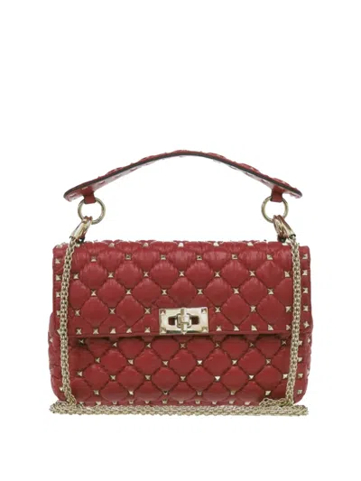Pre-owned Valentino Garavani 2010-2025 Medium Nappa Rockstud Spike Satchel In Red