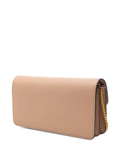 Pre-owned Valentino Garavani 2010-2026 Grainy Calfskin Vlogo Wallet On Chain Crossbody Bag In Brown