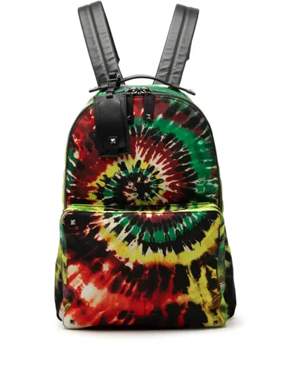 Pre-owned Valentino Garavani 2010-2026 Medium Multicolore Nylon Tie Dye Print Rockstud Backpack In Multicolour