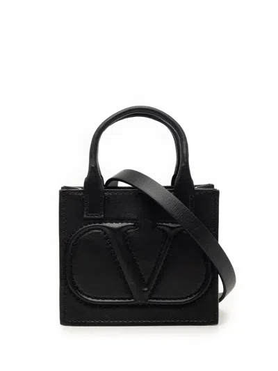 Pre-owned Valentino Garavani 2010-2026 Mini Leather Vlogo Walk Tote Satchel In Black