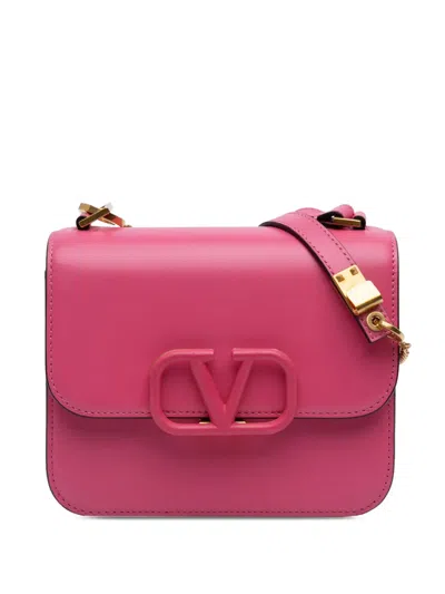Pre-owned Valentino Garavani 2010-2026 Mini Smooth Calfskin Vsling Crossbody Bag In Pink