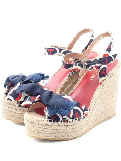 Pre-owned Valentino Garavani 2010s 110mm Ribbon Wedge-heel Sandals In Blue