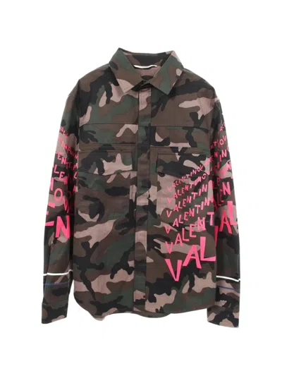 Pre-owned Valentino 2010s Camouflage Graffiti-print Shirt Jacket In Green