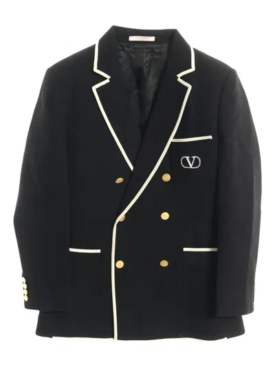 Pre-owned Valentino 2010s Double-breasted Logo Jacket In Black