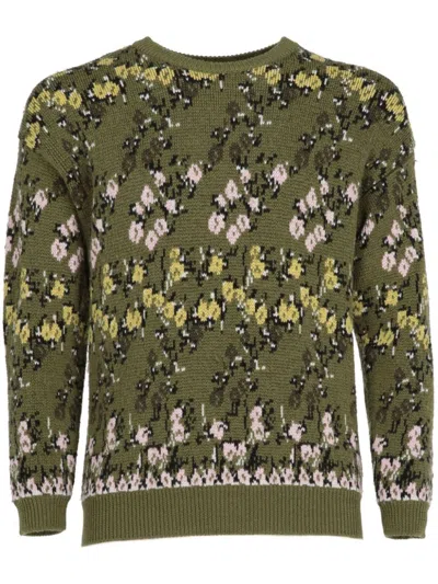 Pre-owned Valentino 2010s Floral Intarsia Jumper In Green